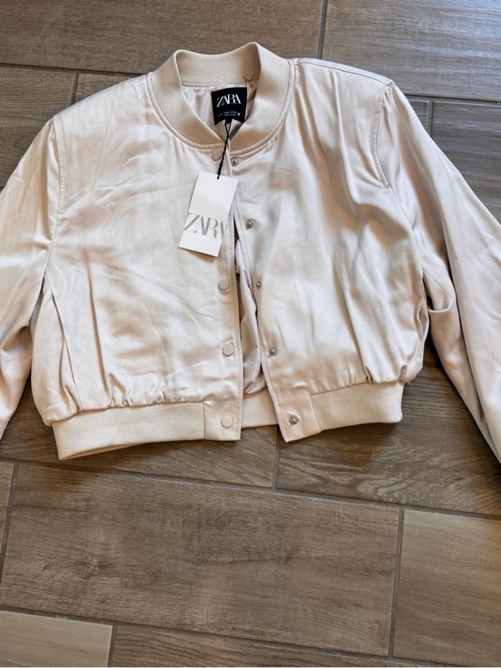 ZARA Cream Satin Bomber Jacket